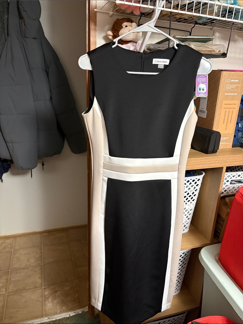 Calvin Klein Black and Cream Colorblock Sheath Dress
